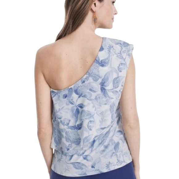 WHBM Womens Floral Print One Shoulder Ruffled Tiered Top Size S - Picture 2 of 13